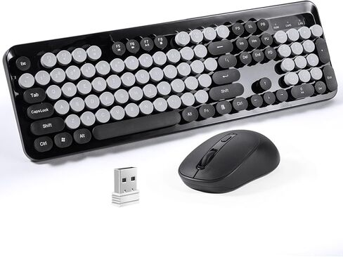 Wireless Keyboard and Mouse Combo, 104 Round Keys Colorful Full Size Keyboard and Mouse with 2.4GHz USB Receiver for PC/Laptop/Tablet/Computer/Windows, Purple in Kuwait