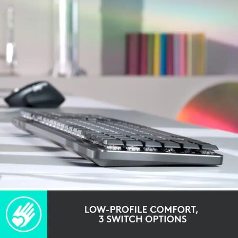 لوحة مفاتيح ميكانيكية لاسلكية كاملة الحجم من Logitech MX، مفاتيح هادئة تعمل باللمس، مفاتيح بإضاءة خلفية منخفضة المستوى، بلوتوث، USB-C، أداء متعدد الأجهزة، Windows/macOS Graphite، تعبئة بالجملة in Kuwait