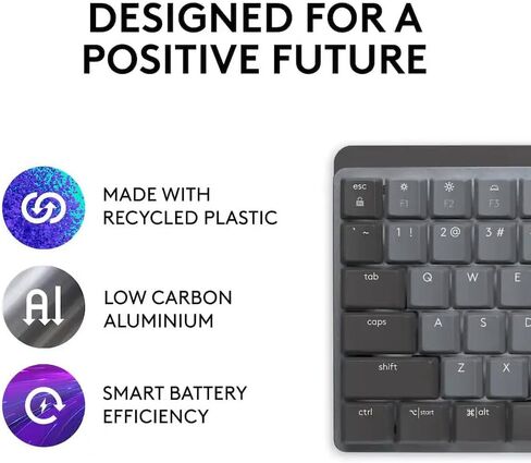 لوحة مفاتيح ميكانيكية لاسلكية كاملة الحجم من Logitech MX، مفاتيح هادئة تعمل باللمس، مفاتيح بإضاءة خلفية منخفضة المستوى، بلوتوث، USB-C، أداء متعدد الأجهزة، Windows/macOS Graphite، تعبئة بالجملة in Kuwait