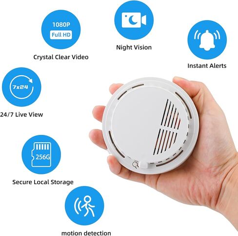 LIZVIE DIY Handcrafted Smoke Detector Cam with 5000mAh, 1080P Full HD Wireless Security Camera with Night Vision, Motion Detection Alerts 2.4G WiFi & SD Storage for Baby/Nanny Home Safety. in Saudi Arabia