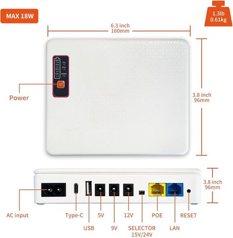 Mini UPS Battery Backup for Routers,Built-in 12000mAh Rechargeable Surge Protector with POE,Output USB 5V/2A DC 5V/9V/12V 2A for Modem,Security Camera, Smartphones in Saudi Arabia