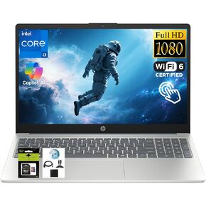 كمبيوتر محمول HP بشاشة لمس FHD مقاس 15.6 بوصة، معالج Intel Core i3-N305 ثماني النواة (يصل إلى 3.8 جيجا هرتز) ذاكرة وصول عشوائي DDR4 سعة 8 جيجابايت وذاكرة وصول عشوائي سعتها 256 جيجابايت SSD، كمبيوتر محمول مزود بكاميرا ويب خاصة عالية الدقة وشحن سريع Copilot in Kuwait