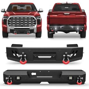 المصد الأمامي تندرا بعرض كامل لسيارة تندرا بيك اب 2014-2021، مع لوحة ونش، وأضواء LED، وحلقات على شكل حرف D ودعامة لوحة الترخيص in Kuwait