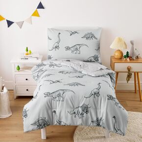 Wake In Cloud - Dinosaur Toddler Bedding Set for Boys, Dinosaur Dino Sketch, 4 Pieces Soft Crib Bed Set Including Comforter, Sheets and Pillowcase, Gray in Kuwait