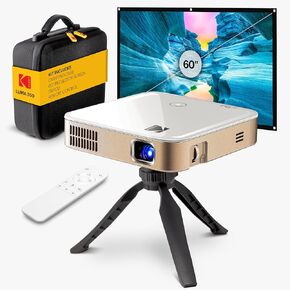 مجموعة KODAK Luma 350 الكاملة - Smart Mini DLP مع نظام تشغيل Android، Wi-Fi، انعكاس الشاشة، جهاز التحكم عن بعد، بطارية قابلة لإعادة الشحن - تتضمن حقيبة حمل، حامل ثلاثي القوائم وشاشة 60 بوصة للمنزل والمكتب والسفر in Kuwait