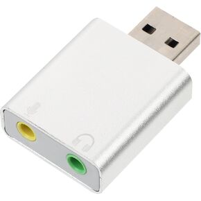 1 محول صوت ستيريو خارجي USB محول صوت بدون محرك من الألومنيوم مع مقبس سماعة رأس وميكروفون للكمبيوتر المحمول وسطح المكتب، فضي in Kuwait