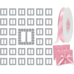 50 Pack 15mm Silver Christmas Square Rhinestone Ribbon Buckle Slider Buckles with 2/5 Inches 25 Yards in Saudi Arabia