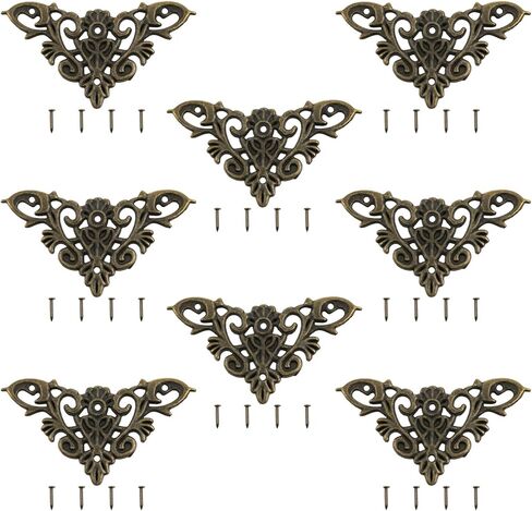 8PCS Retro Bronze Decorative Corner Protectors Decorative Metal Trim Vintage Relief Pattern for Cabinets Jewelry Boxes and Photo Frames in Saudi Arabia
