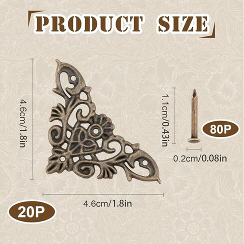 20-Pack Antique Bronze Corner Protectors - Decorative Edge Guards for Tables, Cabinets Books Albums, Embellishments for Jewelry Making, Decorative Safety Covers for Damaged Corner(2.5x1.8 inch) in Saudi Arabia