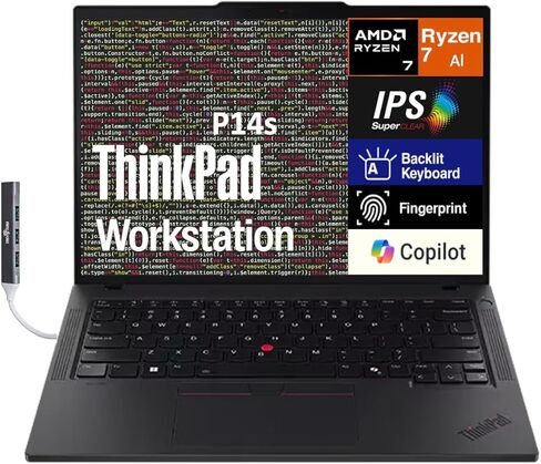 Lenovo ThinkPad P14s Gen 6 Copilot+ محطة عمل متنقلة 14.0 بوصة IPS WUXGA، (AMD Ryzen AI 7 350، AMD Radeon 860M، 32 جيجابايت DDR5، 512 جيجابايت SSD، إضاءة خلفية، بصمة الإصبع، 2 X Thunderbolt 4، WiFi 7+BT، Win 11 Pro) in Kuwait