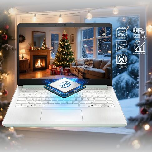 HP 14" Laptop 2025 Business Student Slim Computer, 1-Y Office 365, Copilot AI, Quad-Core Intel CPU, 16 GB RAM, 128GB UFS & 128GB SD Card, Wi-Fi 6, Windows 11 Pro, JQ2XzAccessory, Green in Saudi Arabia