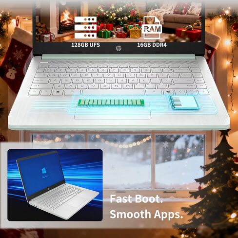 HP 14" Laptop 2025 Business Student Slim Computer, 1-Y Office 365, Copilot AI, Quad-Core Intel CPU, 16 GB RAM, 128GB UFS & 128GB SD Card, Wi-Fi 6, Windows 11 Pro, JQ2XzAccessory, Green in Saudi Arabia