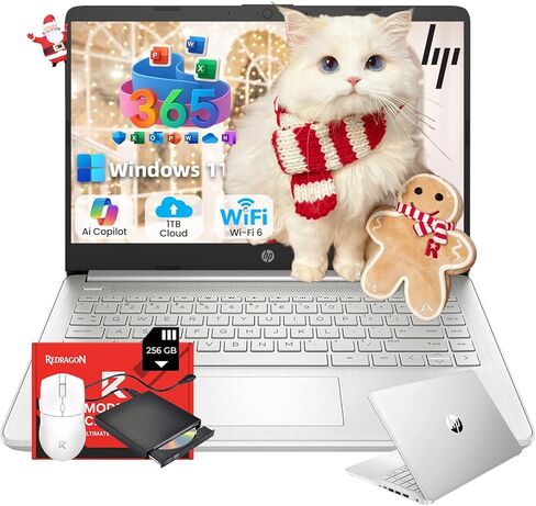 HP 14" Laptop 2025 Business Student Slim Computer, 1-Y Office 365, Copilot AI, Quad-Core Intel CPU, 16 GB RAM, 128GB UFS & 128GB SD Card, Wi-Fi 6, Windows 11 Pro, JQ2XzAccessory, Green in Saudi Arabia