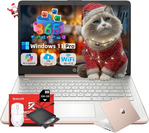 HP 14" Laptop 2025 Business Student Slim Computer, 1-Y Office 365, Copilot AI, Quad-Core Intel CPU, 16 GB RAM, 128GB UFS & 128GB SD Card, Wi-Fi 6, Windows 11 Pro, JQ2XzAccessory, Green in Saudi Arabia