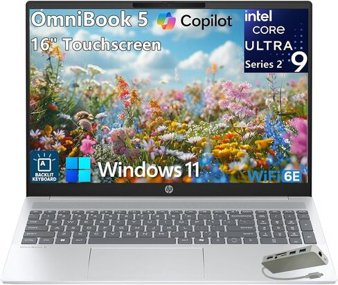 كمبيوتر محمول HP OmniBook 5 بشاشة تعمل باللمس، كمبيوتر AI، Intel Ultra 9 285H، 32 جيجابايت LPDDR5X 5600 MT/s، 1 تيرابايت PCIe SSD، 16 بوصة FHD+، بلوتوث 5.3، لوحة مفاتيح بإضاءة خلفية، Windows 11 Home، فضي جليدي، موزع من النوع C in Saudi Arabia