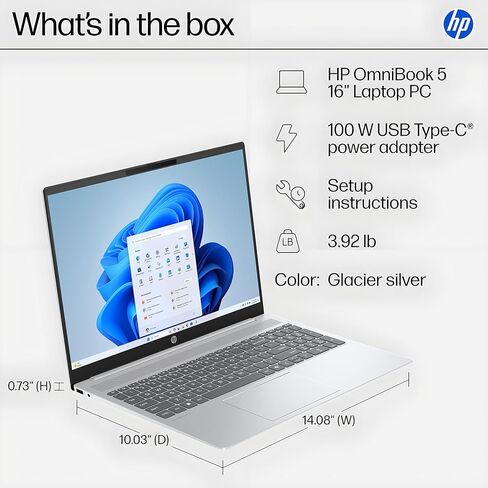 كمبيوتر محمول HP OmniBook 5 بشاشة تعمل باللمس، كمبيوتر AI، Intel Ultra 9 285H، 32 جيجابايت LPDDR5X 5600 MT/s، 1 تيرابايت PCIe SSD، 16 بوصة FHD+، بلوتوث 5.3، لوحة مفاتيح بإضاءة خلفية، Windows 11 Home، فضي جليدي، موزع من النوع C in Saudi Arabia