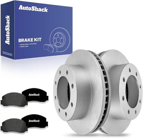 AutoShack 13.66" (347 mm) Front Vented Drilled Slotted Brake Rotor Coated + Ceramic Brake Pad Replacement for 2008-2012 Ford F-350 Super Duty Silver Zinc Coated 6-PC Brake Kit SilverShield Pro in Saudi Arabia