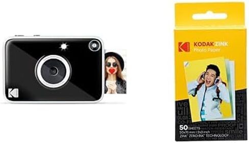 كاميرا Kodak Printomatic+ الرقمية للطباعة الفورية (وردي) كاميرا محمولة بدقة 10 ميجابكسل مع مؤشر حالة RGB LED تفاعلي، تطبع صورًا كاملة الألوان على ورق صور Zink 2x3 بوصة - سهل وممتع in Kuwait