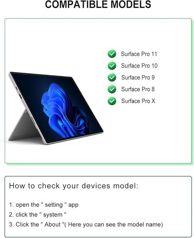لوحة مفاتيح Surface Pro لجهاز Pro 11/10/9/8/X، لوحة مفاتيح سطحية بلوتوث لاسلكية مع 12 لوحة لمس إيماءة، 7 ألوان بإضاءة خلفية، نوم/تنبيه ذكي، بطارية قابلة لإعادة الشحن وشحن USB-C in Kuwait