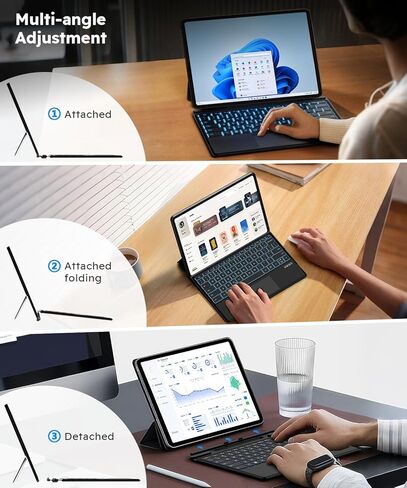 لوحة مفاتيح Surface Pro لجهاز Pro 11/10/9/8/X، لوحة مفاتيح سطحية بلوتوث لاسلكية مع 12 لوحة لمس إيماءة، 7 ألوان بإضاءة خلفية، نوم/تنبيه ذكي، بطارية قابلة لإعادة الشحن وشحن USB-C in Kuwait