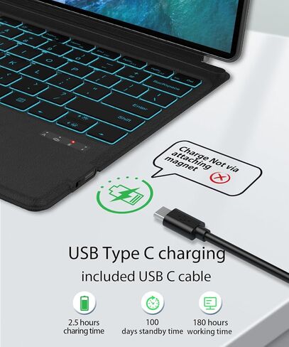 لوحة مفاتيح Surface Pro لجهاز Pro 11/10/9/8/X، لوحة مفاتيح سطحية بلوتوث لاسلكية مع 12 لوحة لمس إيماءة، 7 ألوان بإضاءة خلفية، نوم/تنبيه ذكي، بطارية قابلة لإعادة الشحن وشحن USB-C in Kuwait
