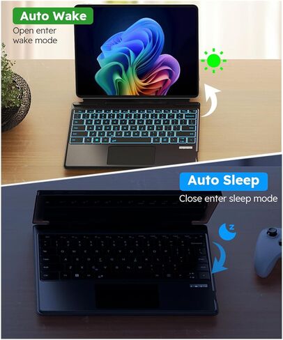 لوحة مفاتيح Surface Pro لجهاز Pro 11/10/9/8/X، لوحة مفاتيح سطحية بلوتوث لاسلكية مع 12 لوحة لمس إيماءة، 7 ألوان بإضاءة خلفية، نوم/تنبيه ذكي، بطارية قابلة لإعادة الشحن وشحن USB-C in Kuwait