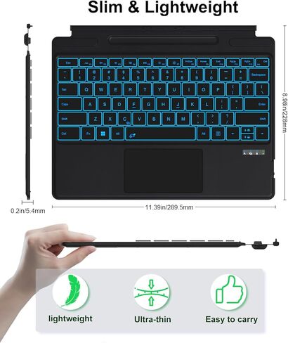 لوحة مفاتيح Surface Pro لجهاز Pro 11/10/9/8/X، لوحة مفاتيح سطحية بلوتوث لاسلكية مع 12 لوحة لمس إيماءة، 7 ألوان بإضاءة خلفية، نوم/تنبيه ذكي، بطارية قابلة لإعادة الشحن وشحن USB-C in Kuwait