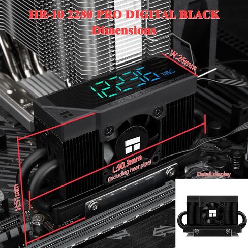 Thermalright HR10 2280 PRO Digital Black مخصص لمواصفات 2280 M.2 محرك الحالة الصلبة تكيف مثالي وأداء تبريد ممتاز، مروحة 30 مم 6500 دورة في الدقيقة، شاشة رقمية ARGB مدمجة in Saudi Arabia