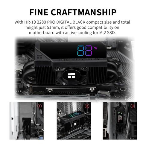 Thermalright HR10 2280 PRO Digital Black مخصص لمواصفات 2280 M.2 محرك الحالة الصلبة تكيف مثالي وأداء تبريد ممتاز، مروحة 30 مم 6500 دورة في الدقيقة، شاشة رقمية ARGB مدمجة in Saudi Arabia