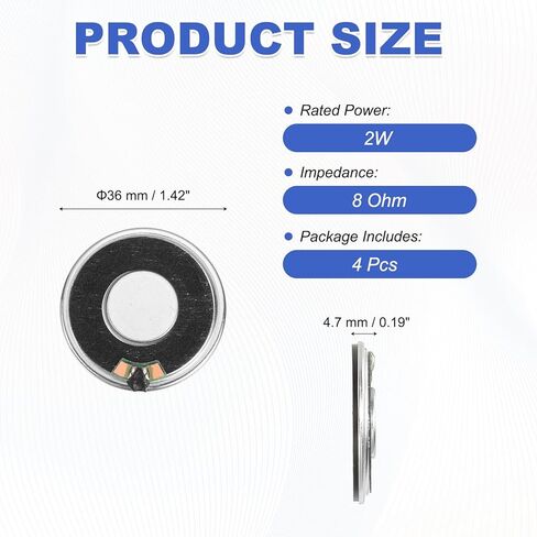 MECCANIXITY Metal Shell Round Internal Magnetic Speakers 36mm Diameter 2 W 8 Ohm Iron Shell Small Speakers for Loud Micro Speaker Replacement DVD Multimedia DIY Projects Pack of 4 in Saudi Arabia