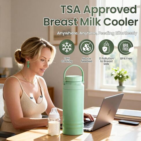 22oz Breast Milk Cooler Bottle – Portable Milk Cooler for Breastmilk, 360° Total Cooling for 24 Hours; Breastmilk Chiller with 2pcs Baby Bottles | Breastfeeding Essentials, BPA Free in Saudi Arabia