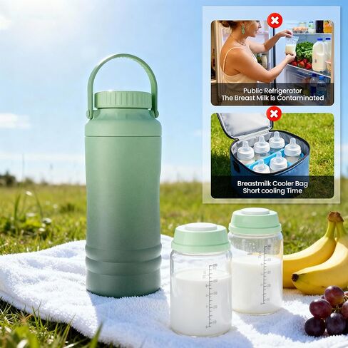 22oz Breast Milk Cooler Bottle – Portable Milk Cooler for Breastmilk, 360° Total Cooling for 24 Hours; Breastmilk Chiller with 2pcs Baby Bottles | Breastfeeding Essentials, BPA Free in Saudi Arabia
