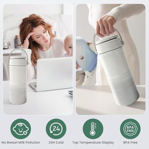 Portable Breast Milk Cooler – HOKORIIKU 22oz Breastmilk Chiller with Temp Display, 360° Total Cooling Keeps Fresh 24H, Large-Capacity for Travel/Outdoor, Set Includes + Brush 2 Milk Bottles in Saudi Arabia