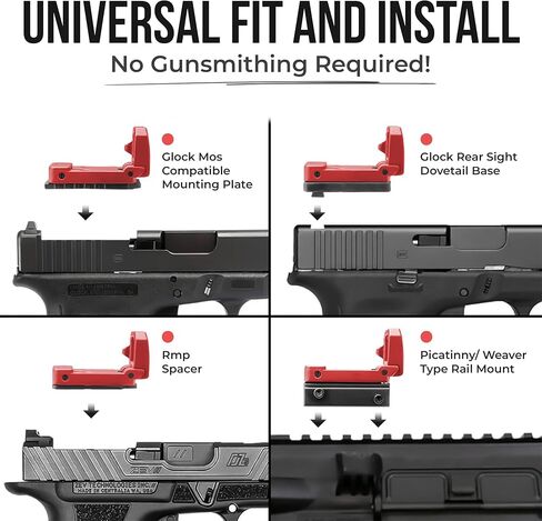 RMT S2 5 MOA مجموعة رؤية منعكسة بنقطة حمراء قابلة للطي لسكة Picatinny مقاس 20 مم - قاعدة تثبيت Glock، تتضمن وظيفة توفير الطاقة، وظيفة الاتصال بالتمرين (أحمر) in Saudi Arabia