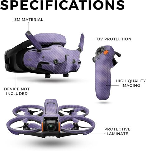 جلد الطائرة بدون طيار من ألياف الكربون متوافق مع حزمة DJI Avata 2 (2024) - فرشاة هوائية أرجوانية - غطاء لاصق واقٍ من الفينيل 3M ممتاز - سهل الاستخدام | صُنع في الولايات المتحدة الأمريكية بواسطة MightySkins in Kuwait
