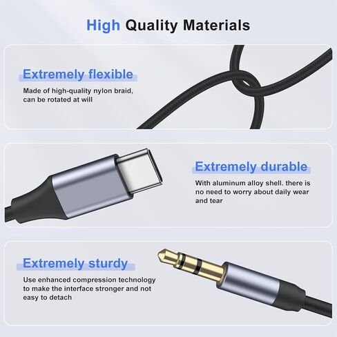 USB C to 3.5mm Audio Aux Jack Cable (3.3ft), Type C to 3.5mm Headphone Stereo Cord Car for iPhone 16 15 Pro Max Plus, Samsung Galaxy S25 S24 S23 S22 S21 Note 20, iPad Pro, Pixel 5 4 XL in Saudi Arabia