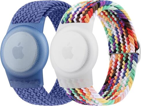 سوار معصم Vanjua لجهاز Apple AirTag، حافظة واقية متوافقة مع حامل جهاز تعقب GPS Air Tag مع سوار مضفر، سوار ساعة قابل للتعديل مضاد للفقد للأطفال الصغار (أسود + أزرق) in Kuwait