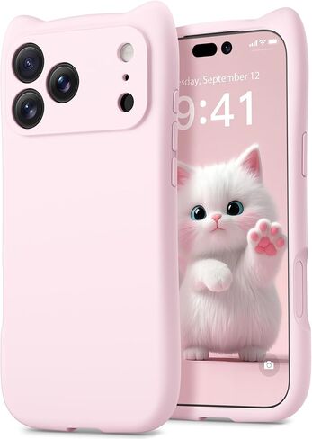 حافظة GolbinBox المغناطيسية لهاتف iPhone 17 Pro Max، [متوافقة مع MagSafe] [حماية كاملة للكاميرا]، غطاء هاتف مقاوم للصدمات من السيليكون السائل مع آذان قطة لطيفة لهاتف iPhone 17 Pro Max 6.9 بوصة، وردي فاتح in Saudi Arabia
