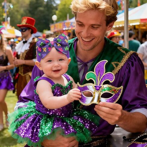 6’’ 2PCS Mardi Gras Headband for Baby Girls Purple Hair Bows for Infant Toddler Carnival Accessories White Headbands Baby Bow in Saudi Arabia