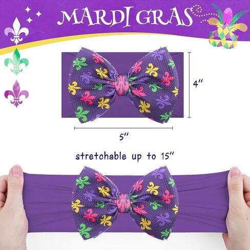 6’’ 2PCS Mardi Gras Headband for Baby Girls Purple Hair Bows for Infant Toddler Carnival Accessories White Headbands Baby Bow in Saudi Arabia