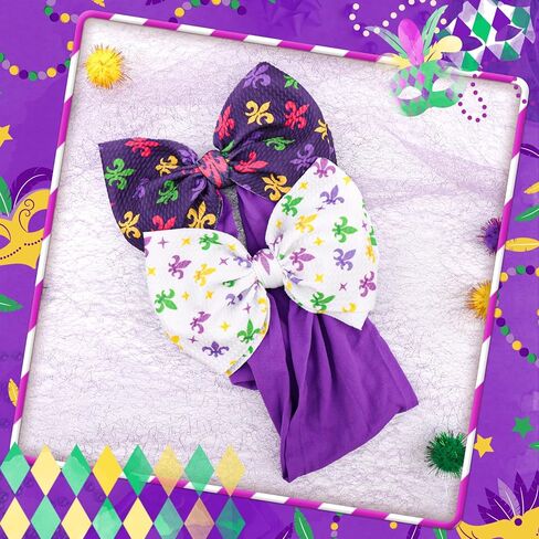 6’’ 2PCS Mardi Gras Headband for Baby Girls Purple Hair Bows for Infant Toddler Carnival Accessories White Headbands Baby Bow in Saudi Arabia