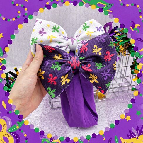 6’’ 2PCS Mardi Gras Headband for Baby Girls Purple Hair Bows for Infant Toddler Carnival Accessories White Headbands Baby Bow in Saudi Arabia