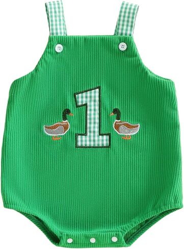 First Birthday Outfit Boy Girl Overalls Romper Mallard Duck 1st Birthday Outfit One Year Old Boy Cake Smash Clothes in Saudi Arabia