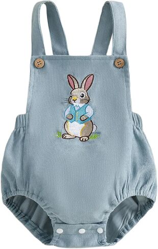 Dcohmch Infant Baby Boy Girl Easter Outfit Bunny Embroidery Sleeveless Romper Overalls Newborn Summer Clothes in Saudi Arabia