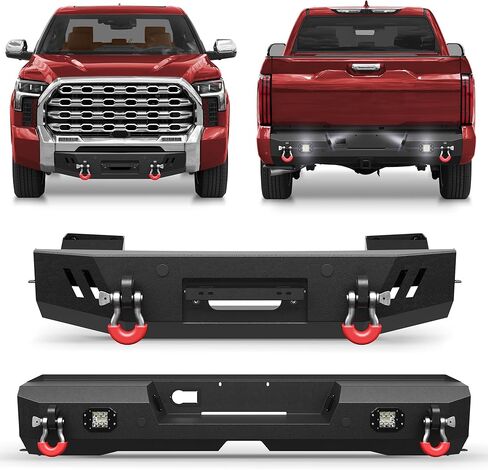 المصد الأمامي تندرا بعرض كامل لسيارة تندرا بيك اب 2014-2021، مع لوحة ونش، وأضواء LED، وحلقات على شكل حرف D ودعامة لوحة الترخيص in Kuwait