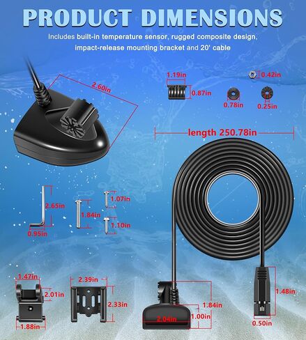 710274-1 XNT 9 HW T Transom Mount محول مع مستشعر درجة الحرارة يناسب Humminbird Helix مع ثنائي الطيف غرد 2D سونار، طول الكابل 20 قدم in Saudi Arabia