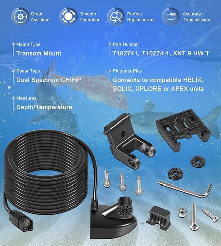 710274-1 XNT 9 HW T Transom Mount محول مع مستشعر درجة الحرارة يناسب Humminbird Helix مع ثنائي الطيف غرد 2D سونار، طول الكابل 20 قدم in Saudi Arabia