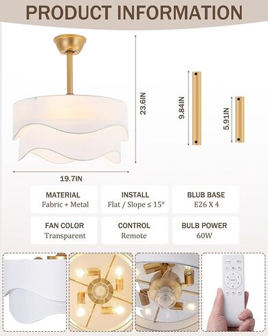 مراوح سقف فانديلير مقاس 20 بوصة مع أضواء منخفضة، مراوح سقف ثريا بوهو جبلية مع جهاز تحكم عن بعد للضوء، بدون شفرة في قفص مع 6 سرعات لغرفة النوم والحضانة وغرفة المعيشة in Saudi Arabia