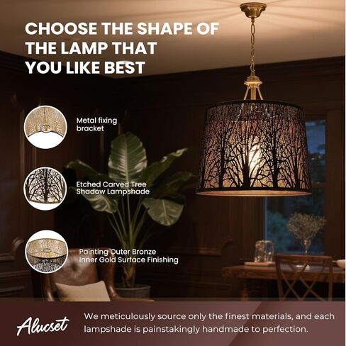 ALUCSET Large Lampshade, Etched Forest Pattern Antique Bronze and Gold Lamp Shade Replacement for Table Lamps and Bedside Lamp, Metal Drum Lampshades with size of 12×14×10", UNO Fitter in Saudi Arabia