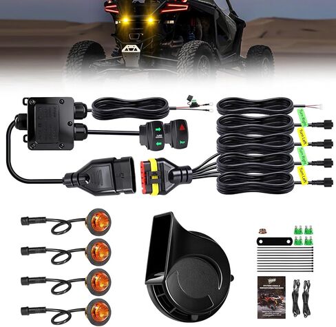 UTV Turn Sign Signal Kit ، مسبقًا مسبقًا ، توصيل وتشغيل مجموعات UNIVERAL Legal UTV Legal UTV مع مفتاح الروك ، ضوء الخطر ، القرن 110D ، متوافق مع Polaris ، Can-AM ، Kawasaki ، CFMOTO in Kuwait